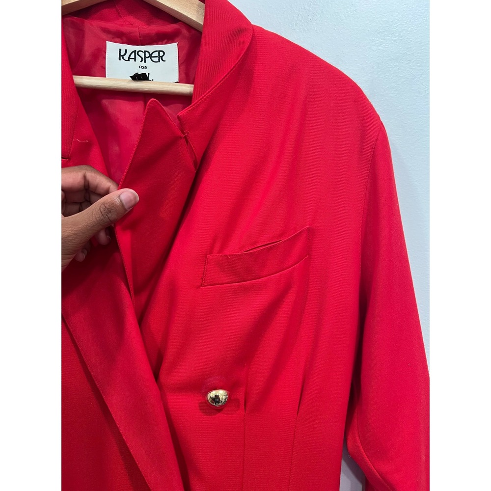 Vintage Kasper ASL Blazer Dress Womens SZ 10 Red Double Breasted Gold Buttons - Picture 10 of 15